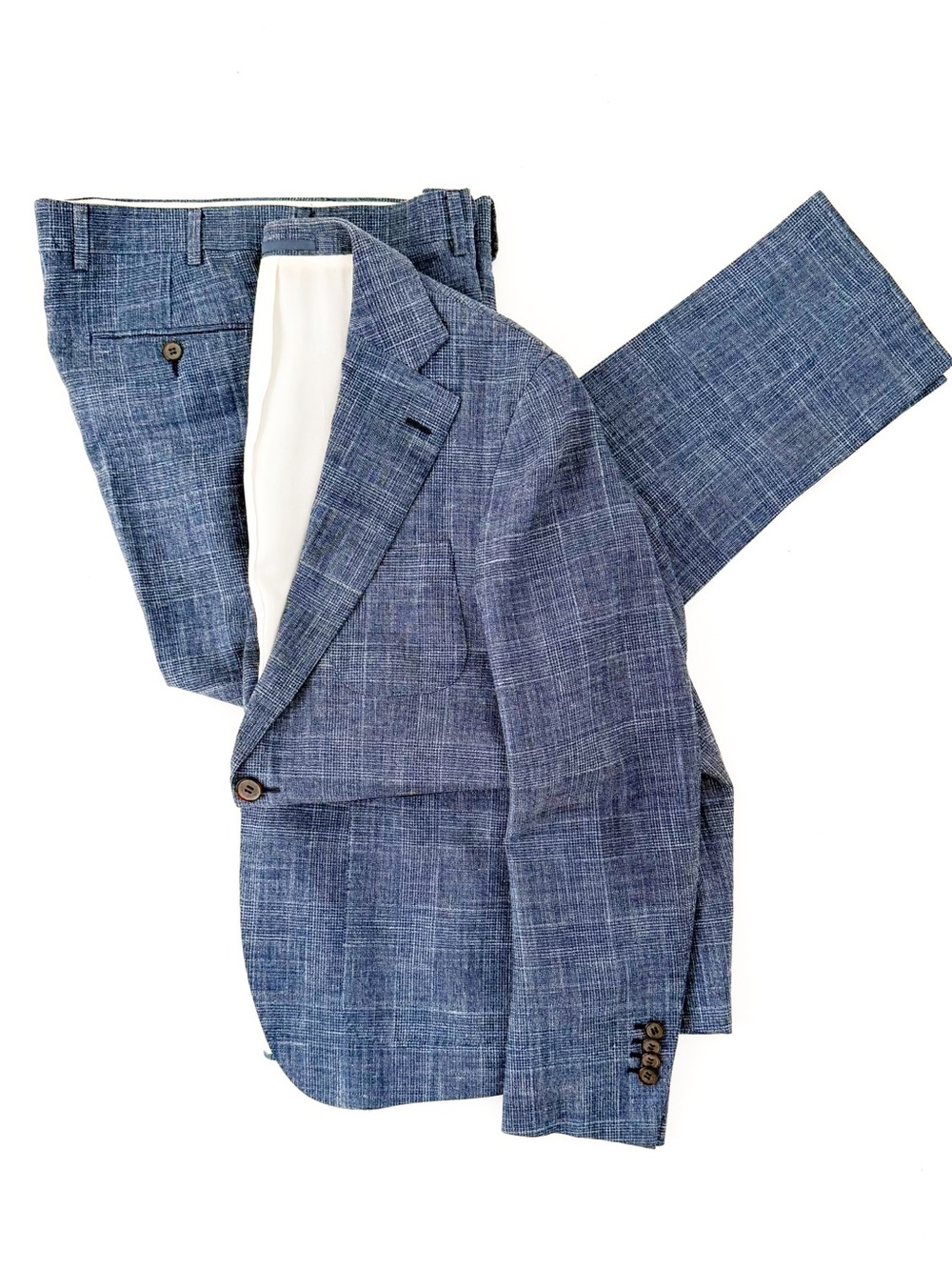 Suitsupply Hudson E. Thomas Wool Silk Linen Suit Blue Plaid Textured Weave 38R - Picture 12 of 16